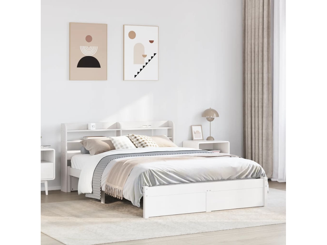 Estrutura De Cama C/ Cabeceira Sem Colchão 140x190 Cm Branco