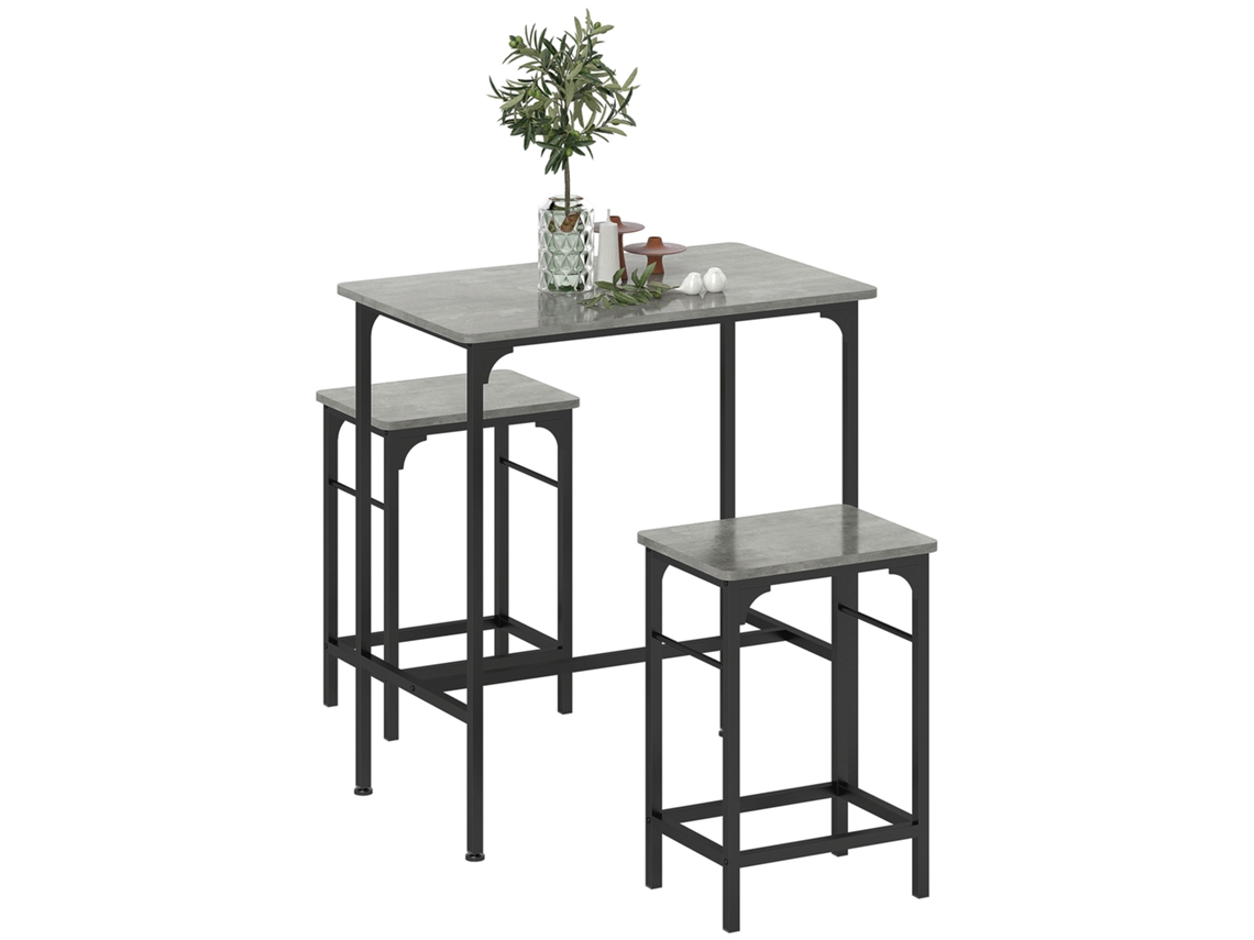 Conjunto Mesa Bar 2 Cadeiras Cinza Pés Antiderrapantes