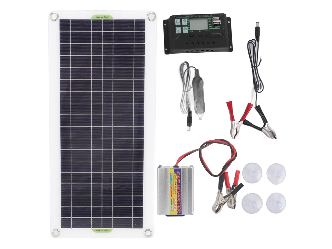 Kit inversor solar de 12V para 220V (equipado com painel solar de 30W e saída do inversor de 220W)