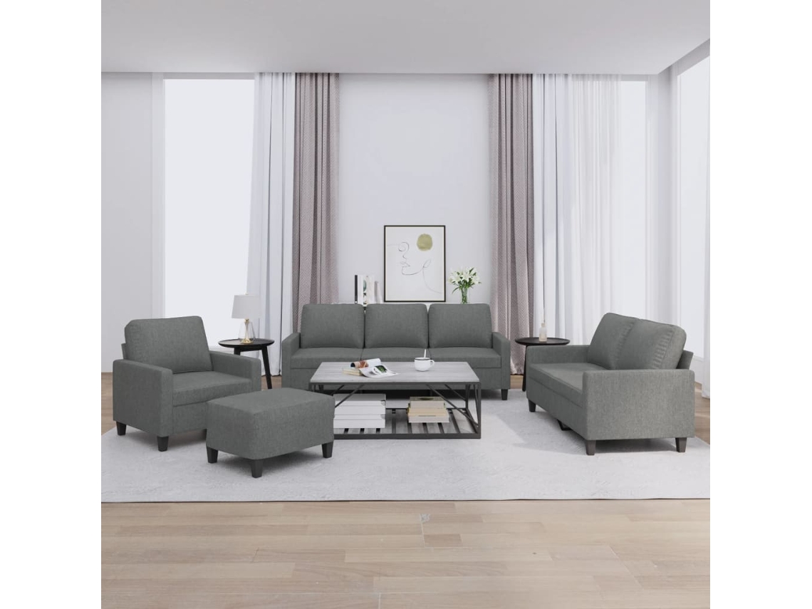 Vidaxl 4 Pcs Conjunto de Sofás com Almofadões Tecido Cinzento escuro