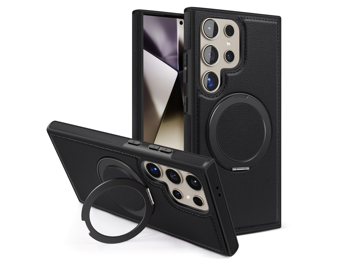 Capa Em Couro Pu Magsafe Para Samsung S24 Ultra , Com Anel Giratório 360° Preto Hexinyigjly