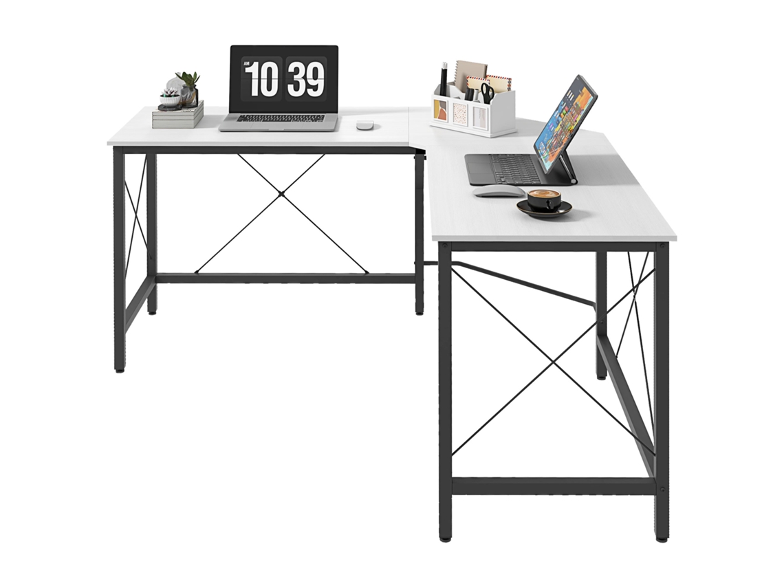 Secretária Em Forma De L Para Escritório Com Estrutura De Metal De Canto 150x150x76 Cm Branco E Preto