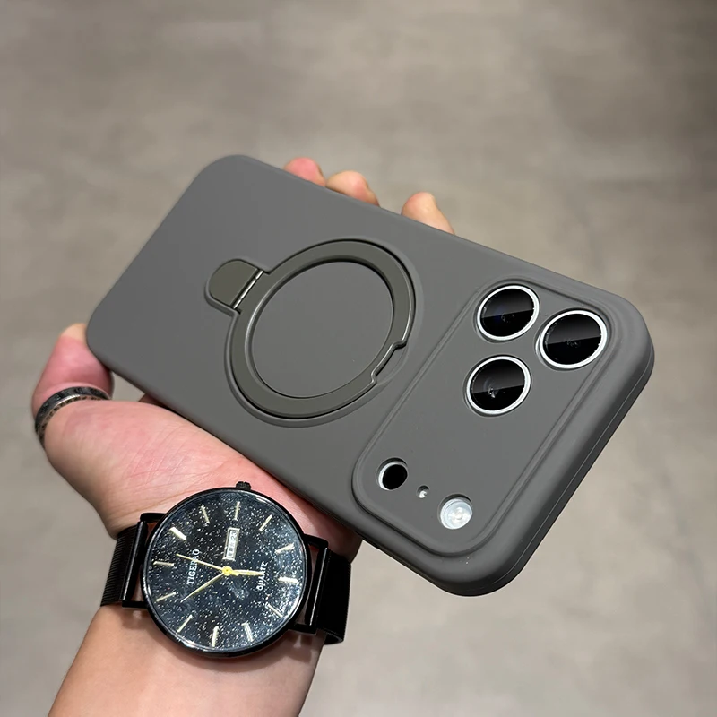 Capa Para Iphone 17 (cinza) Com Suporte Magnético E Carregamento.