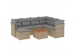 Conjunto de 8 Sofás para Jardim com Almofadões Vime Pe Bege MAISON EXCLUSIVE (8 pcs)