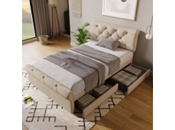 Cama Solteiro 90x200cm 2 Gavetas Cabeceira Ajustável Chesterfield