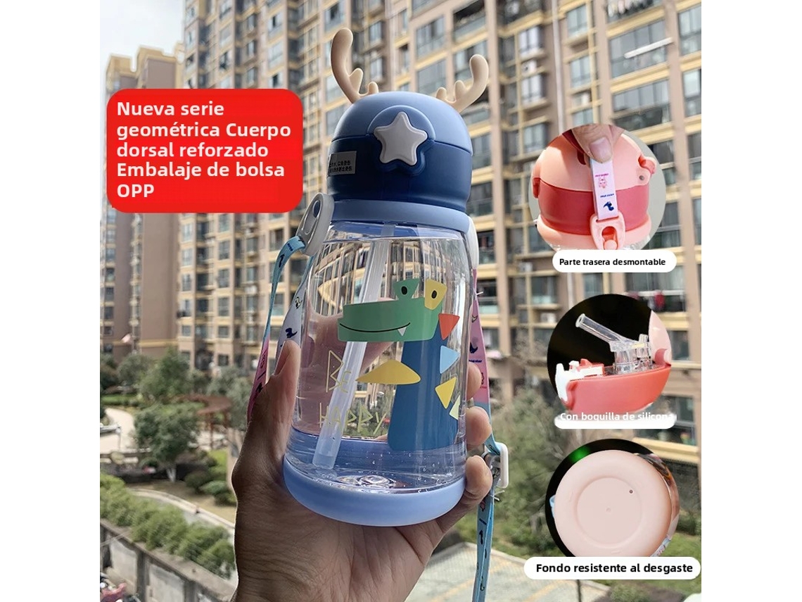 Garrafa de Água Infantil de 600ml com Desenho Criativo de Antílope e Copo Portátil para Alimentação MDUG (estilo 2)