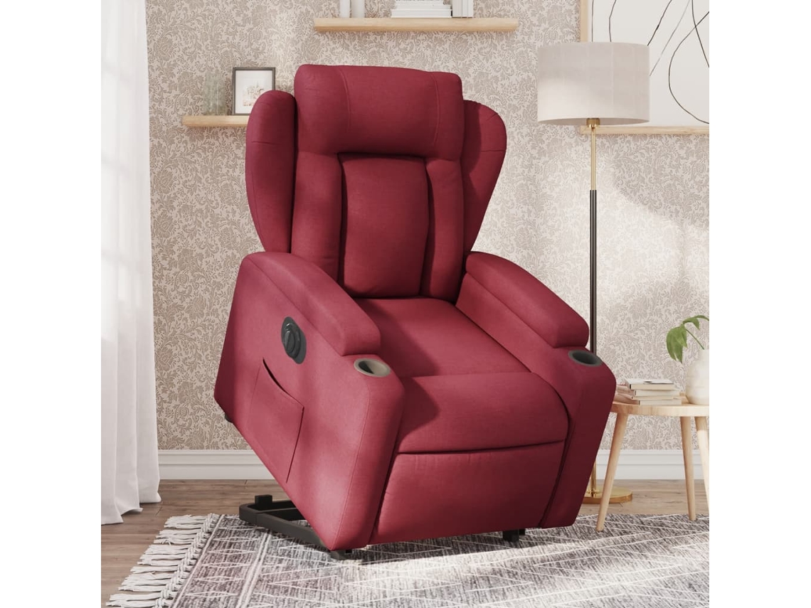 Vidaxl Poltrona Reclinável Elevatória Elétrica Tecido Vermelho-tinto