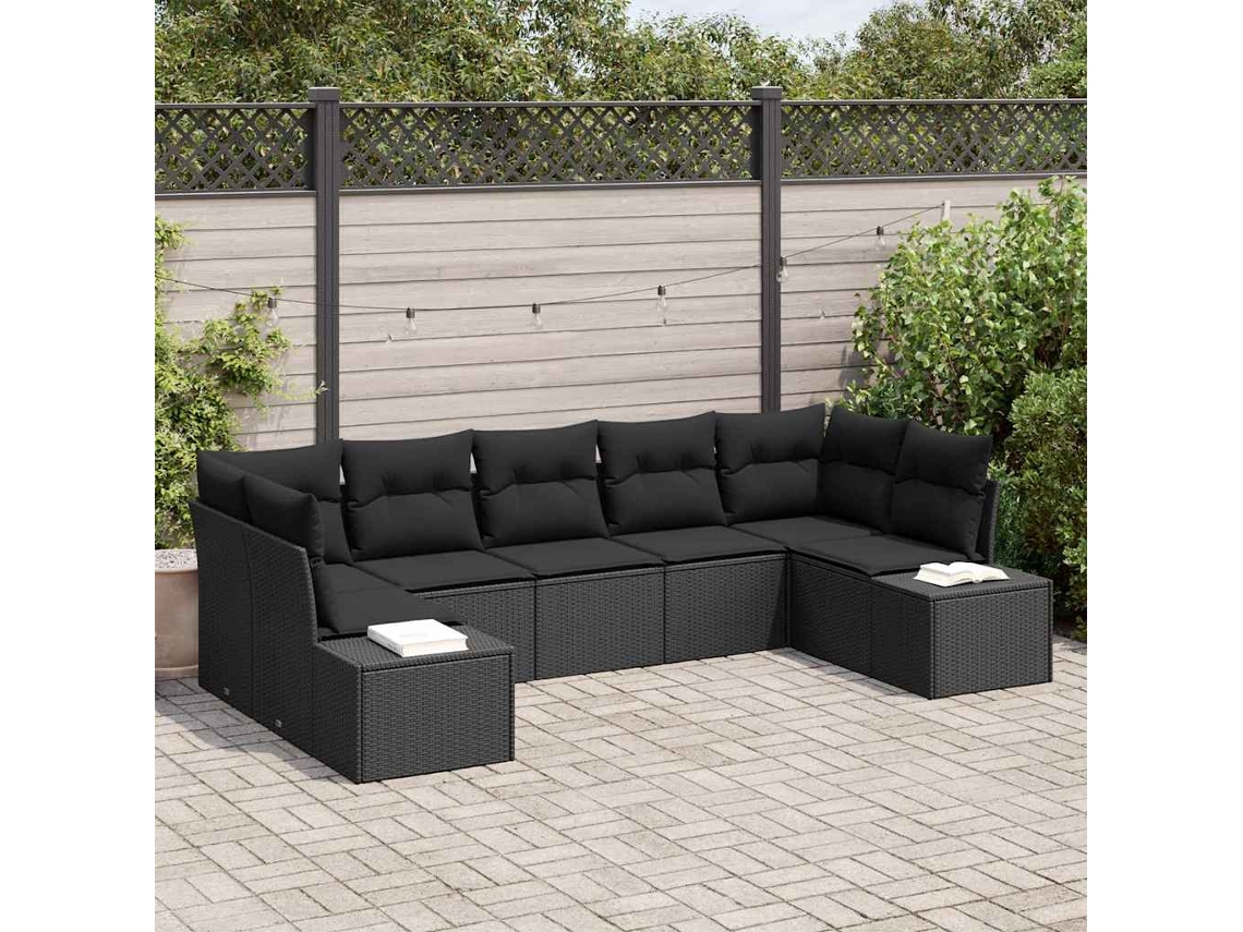Vidaxl Conjunto De Sofá De Jardim 7 Unid. Preto Vime Pe