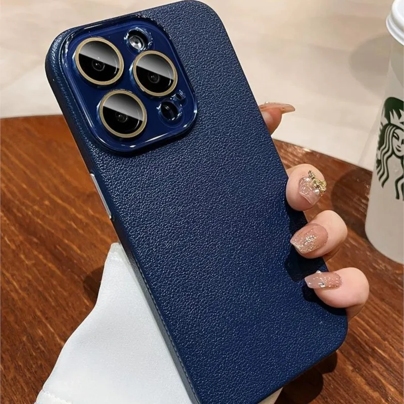 (iphone 17 Air Azul) Capa Protetora De Silicone Com Textura De Couro Para Proteger A Lente De Vidro Da Câmera.