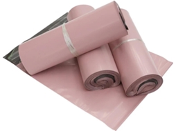 Pacote com 10 envelopes autoadesivos rosa claro para envio, ideais para pequenas empresas e embalagens.