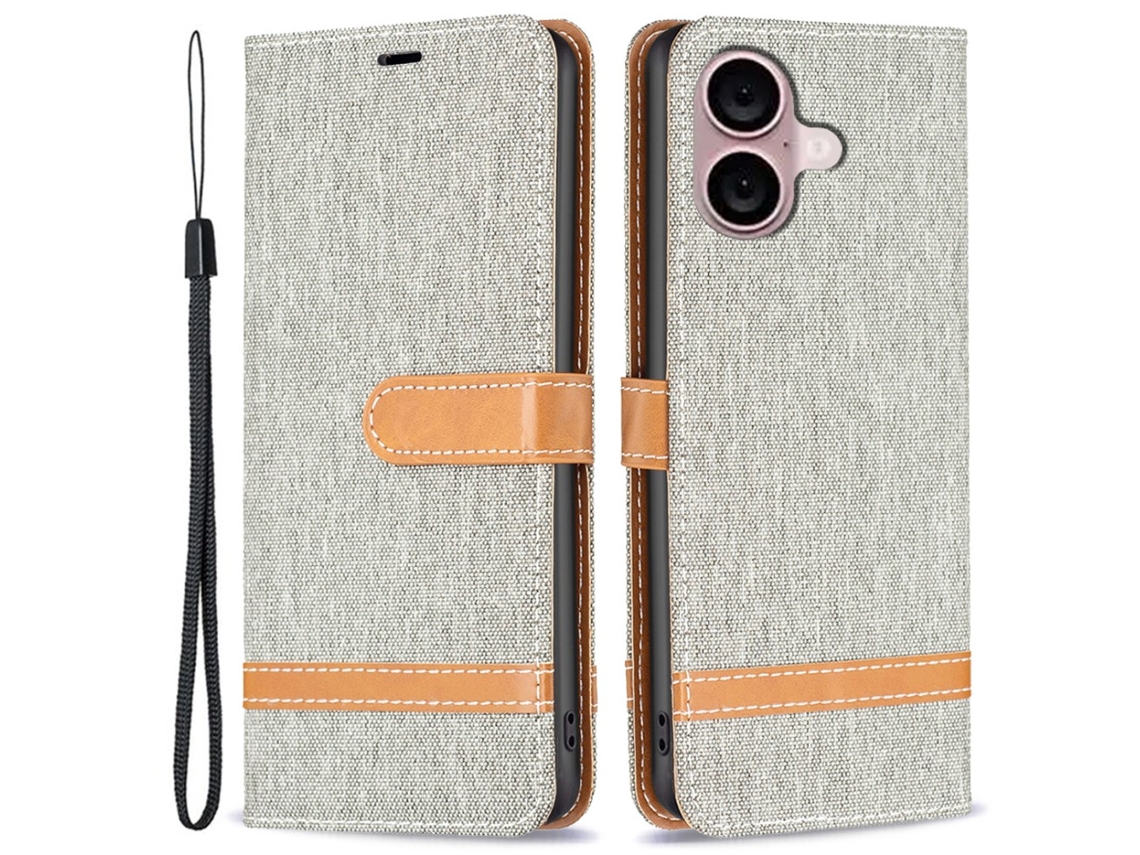 Capa Em Couro Pu Para Apple Iphone 16 - Cinzento