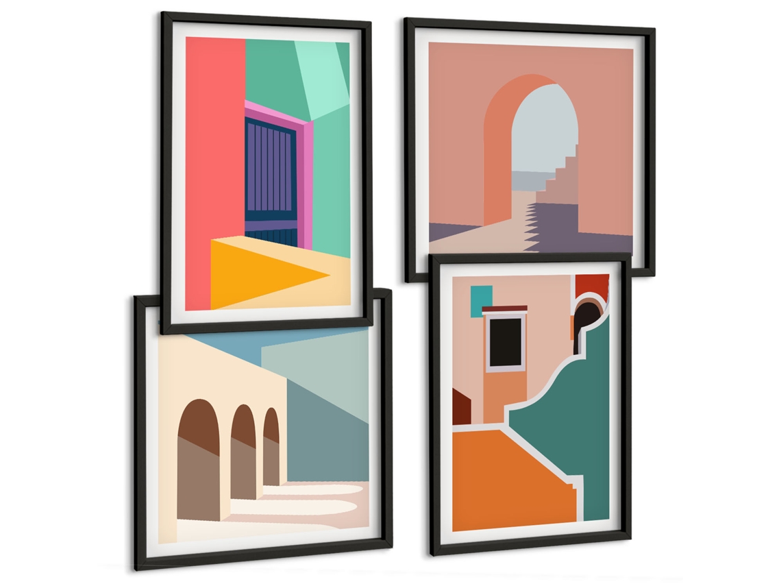 Pinturas Murais Modernas Pôsteres Minimalistas De Plantas Moldura Preta Quadros Para O Escritório Espelharte (conjunto De 4 Imagens)