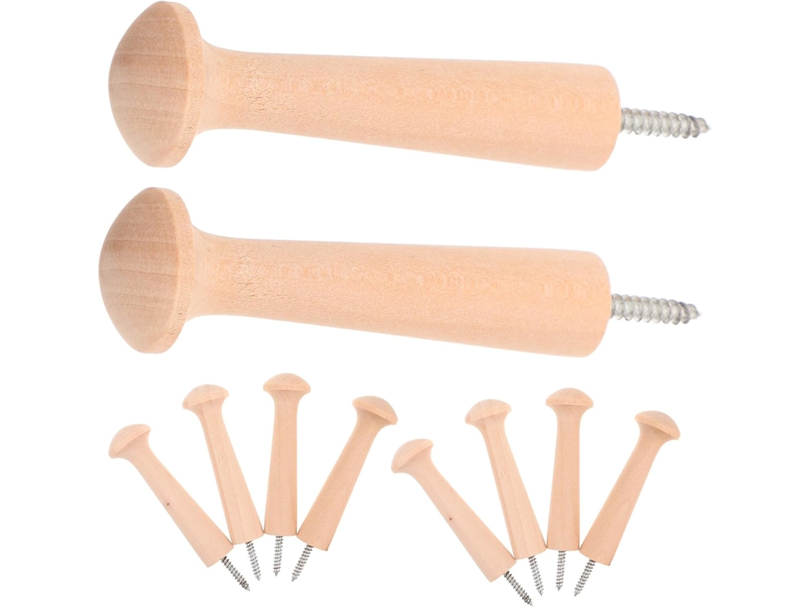Conjunto De 10 Ganchos Madeira Natural Com Rosca, 9, 7 Cm (3, 8 Polegadas), Sem Acabamento