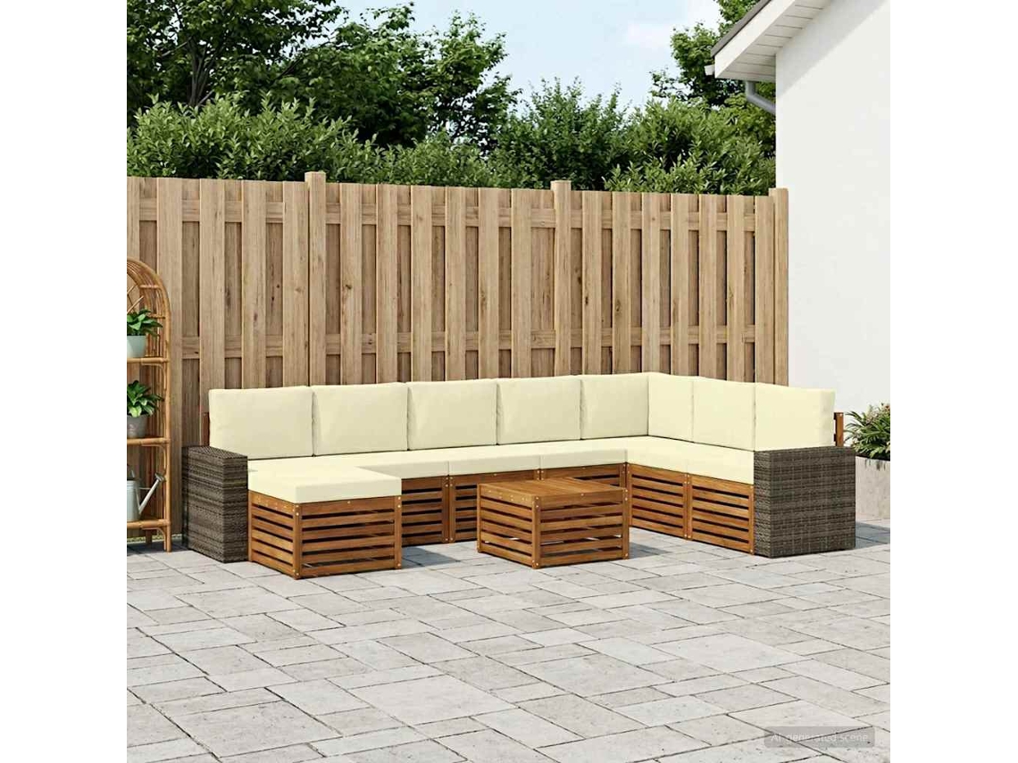 Vidaxl Conjunto De Sofás Para Exterior 9 Unid. Natural E Creme