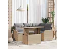 Vidaxl Conjunto De Sofá De Jardim 5 Pcs Bege Rattan De Polipropileno