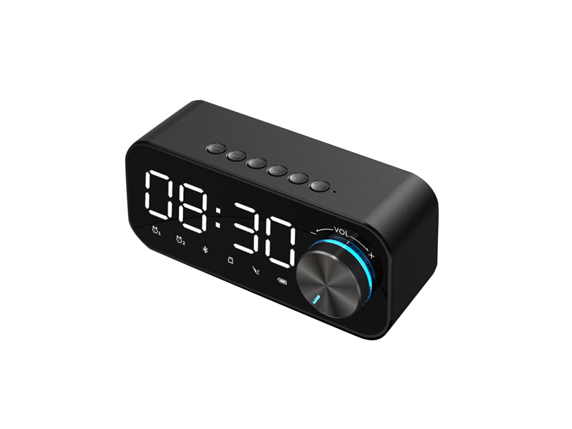 Relógio Despertador Digital Mali com Rádio Bluetooth Display Led e Superfície de Espelho para Mesa
