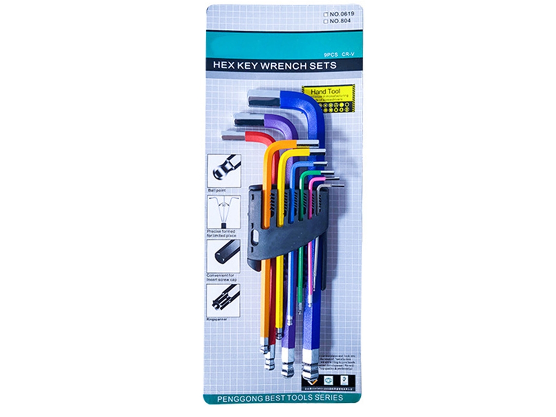 Conjunto de Chaves Allen 9 Peças H1.5 h10 Anti deslizante Crv