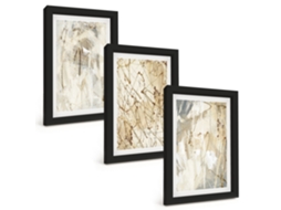 Composição De Quadrospadrões Abstratos Em Bege E Cinza Moldura Preta Imagens Para Um Quarto Infantil Espelharte (3 Peças 20x30 Cm)