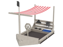 Caixa de Areia Navio Pirata com Cobertura 180x103x144,5 Cm (kit Recreação Infantil, Madeira Maciça, Cinza)