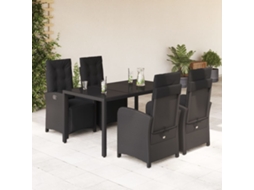 Vidaxl 5 Pcs Conjunto de Jantar P/ Jardim C/ Almofadões Vime Pe Preto