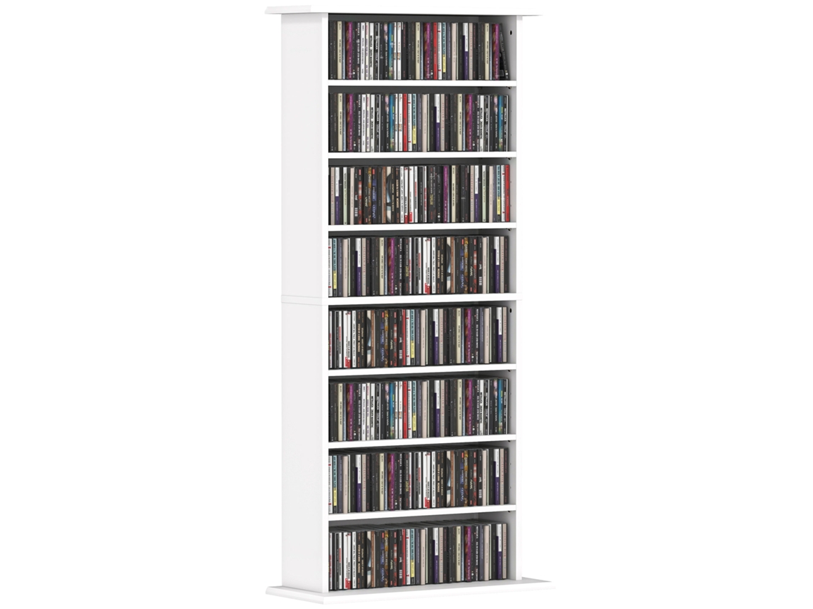 Organizador De Cds E Dvds Com 8 Compartimentos E 6 Prateleiras Ajustáveis, Capacidade Máxima De 360 Cds/185 Dvds E Blu-rays, Branco