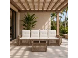 Vidaxl Conjunto De Sofá De Jardim 5 Pcs Bege E Branco Creme Vime Pe