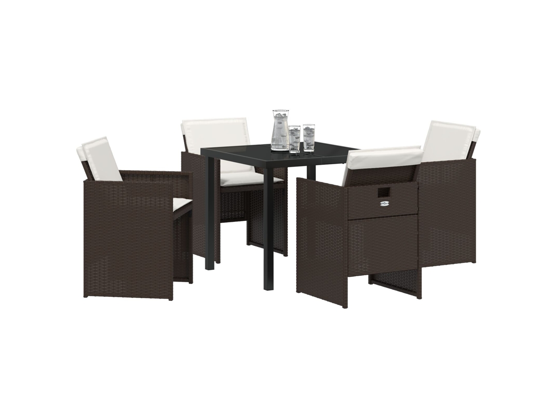 Conjunto De Jantar De Jardim 5 Peças Com Almofadas Rattan Pe Marrom Wsd503287 Lovely Home