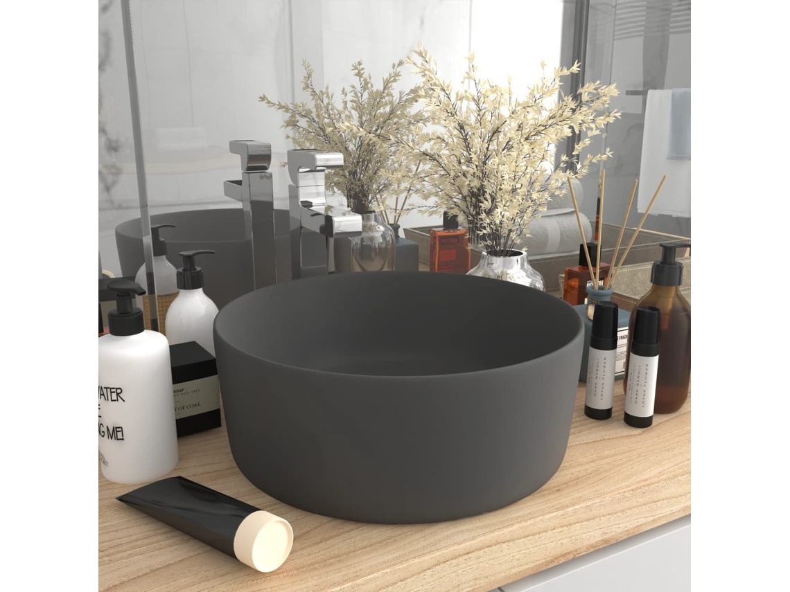 Vidaxl Lavatório Luxuoso Redondo 40x15cm Cerâmica Cinzento-escuro Mate