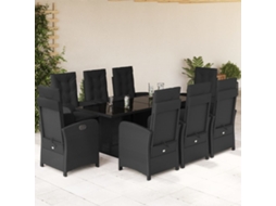 9 Pcs Conjunto De Jantar P/ Jardim C/ Almofadões Vime Pe Preto Dkd Home Decor