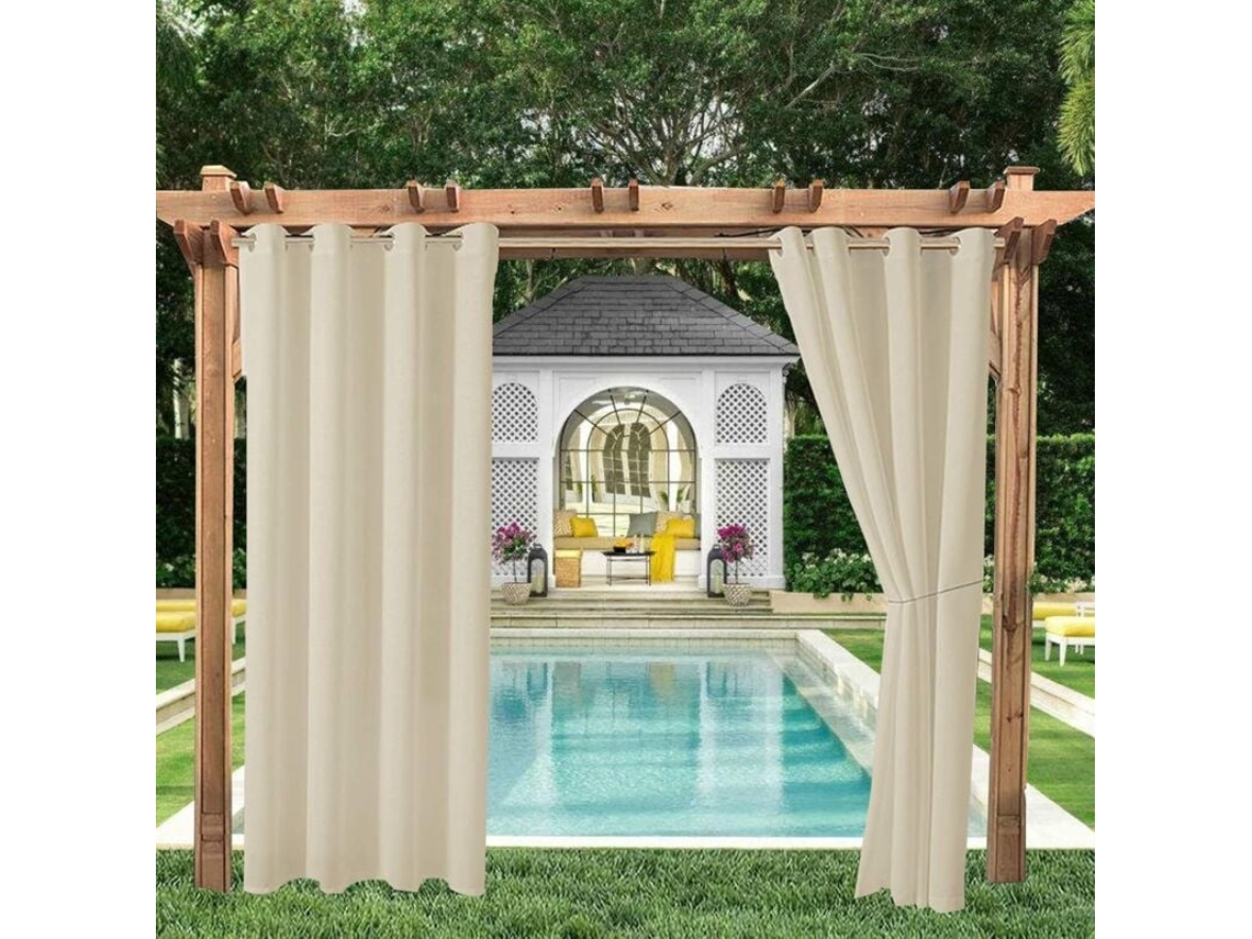 Cortina Blackout Térmica, Para Varanda E Jardim, Ilhós, Privacidade, Proteção Uv, Resistente Vento, 2 Peças, 132 X 243 Cm, Bege