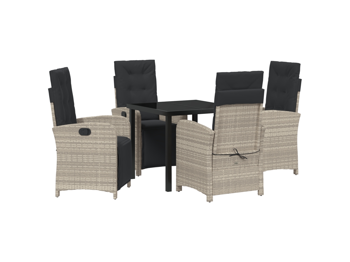 Conjunto 5 De Jantar De Jardim Com Almofadas Vidaxl Cinza Claro Rattan Sintético