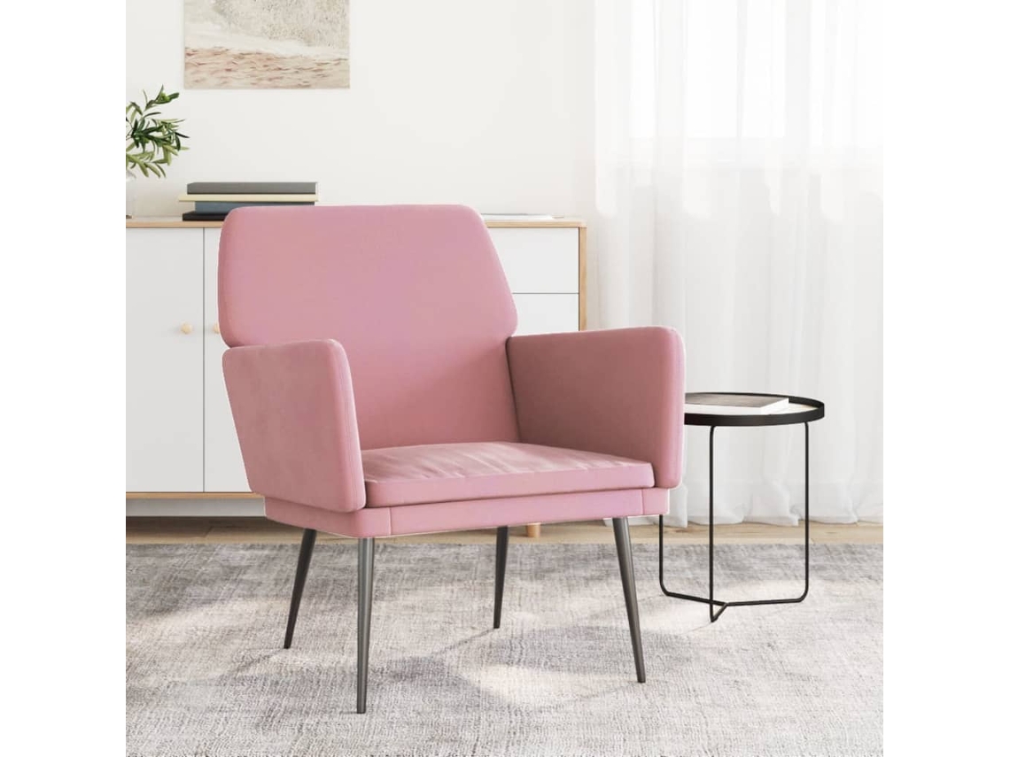 Poltrona - Cadeira C/ Apoio de Braços 62x79x79 Cm Veludo Rosa HARLANV1