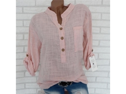 2026 blusa de Linho e Algodão para Mulher com Manga Longa e Punho Desplegável, Gola de Camisa e Baixo Assimétrico
