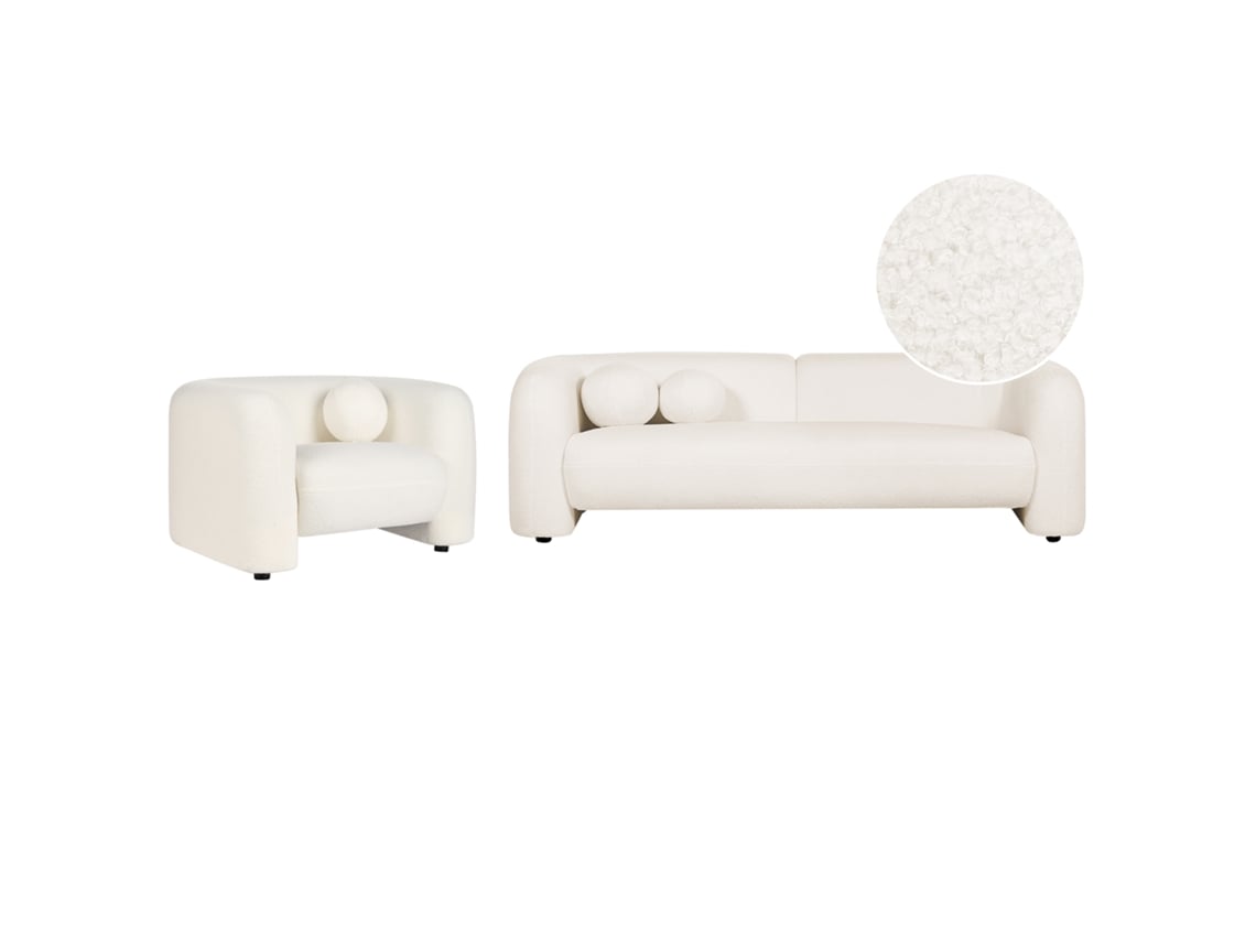 Conjunto De Salón De 4 Plazas Beliani Leiren De Bouclé Blanco 224x83x73