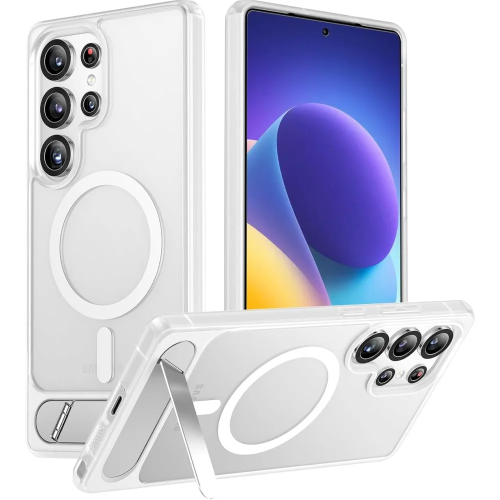 (branco, Galaxy S25) Capa Fosca À Prova De Choque, Agradável Ao Toque, Com Suporte Magnético Dobrável Elegante.