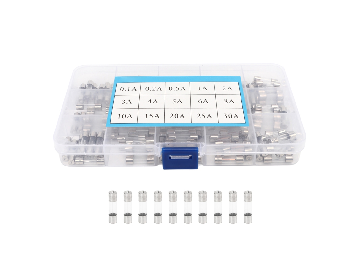 Kit de Fusíveis de Vidro 5x20mm 150 Peças 0.1a 30a 15 Tipos para Proteção de Circuitos
