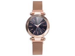 Relógio de Pulso Feminino de Quartzo com Pulseira de Malha e Botão Magnético Rose Gold