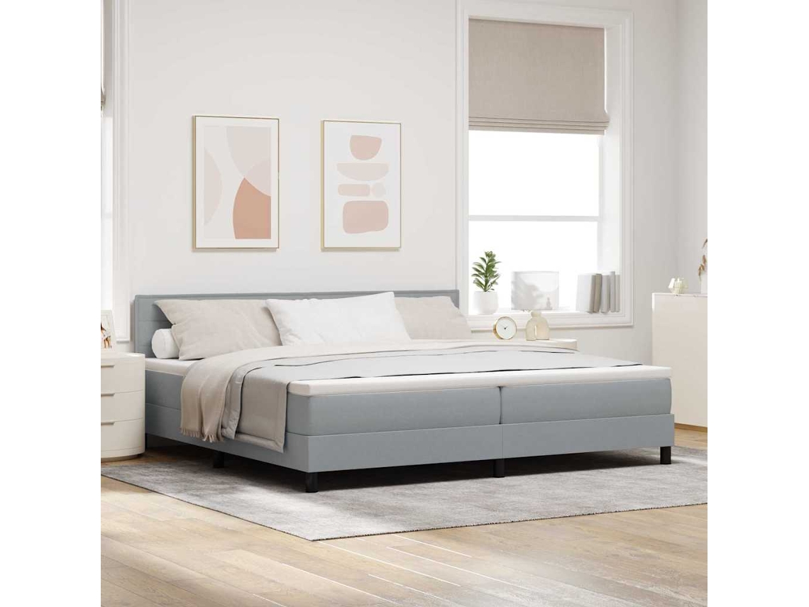 Vidaxl Cama Box Com Fitas Led Cinzento-claro 200 X 200 Cm Tecido