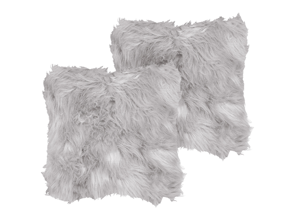 Conjunto De 2 Almofadas Decorativas Beliani Lubha De Pelo Sintético Cinzento Claro 45x45x7
