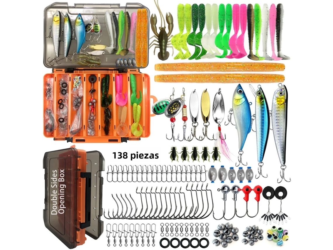 Kit De Iscas De Pesca (conjunto De 138 Peças) Inclui Iscas Rígidas E Macias Com Farpas De Metal.
