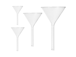 Conjunto De 4 Funis De Vidro De Laboratório Com Haste Curta, Material Transparente, Com Borda.