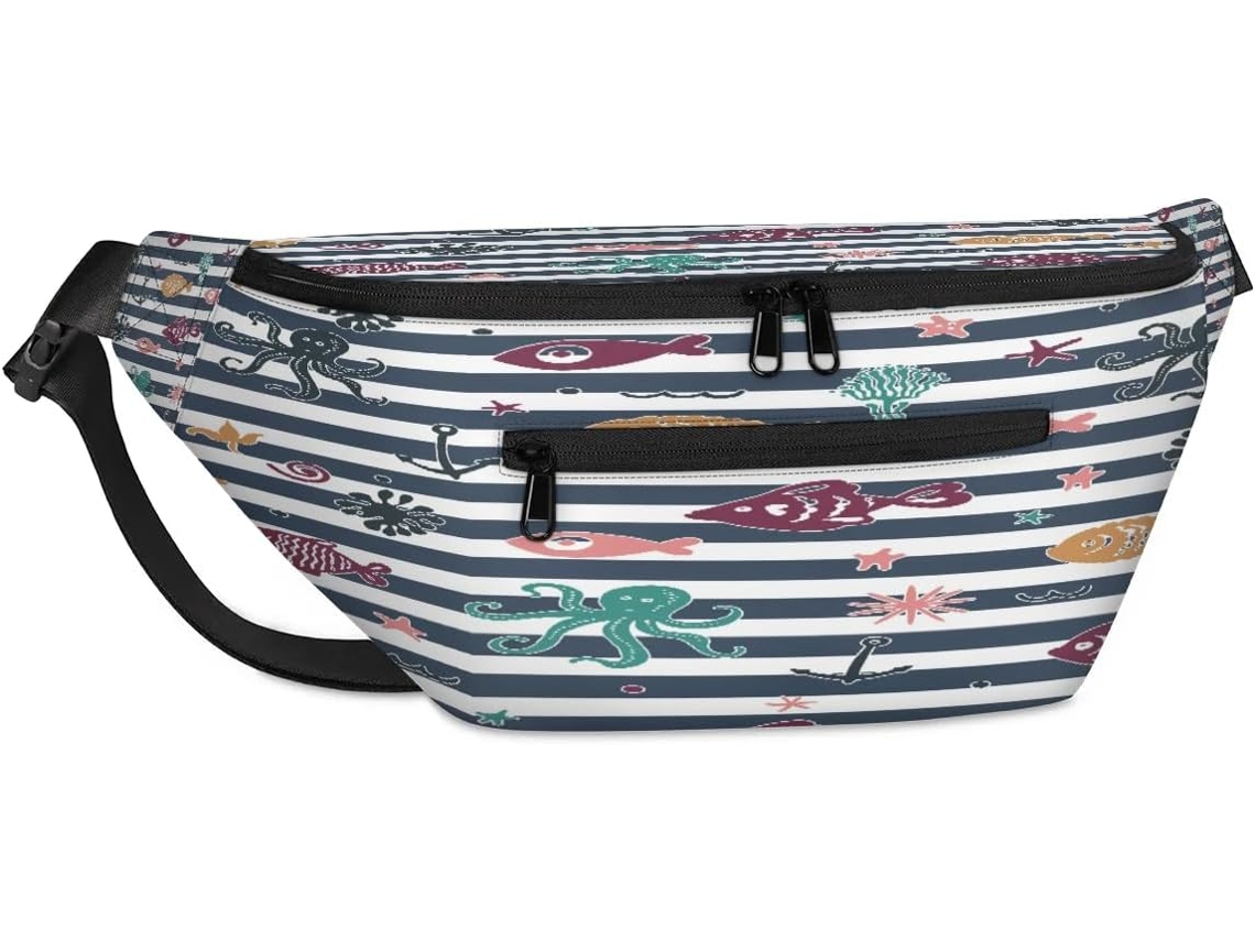 Bolsa de Ombro Unissex com Estampa Animais Marinhos e Listras 38 X 25 9 19 Cm Impermeável Design Pa Ma
