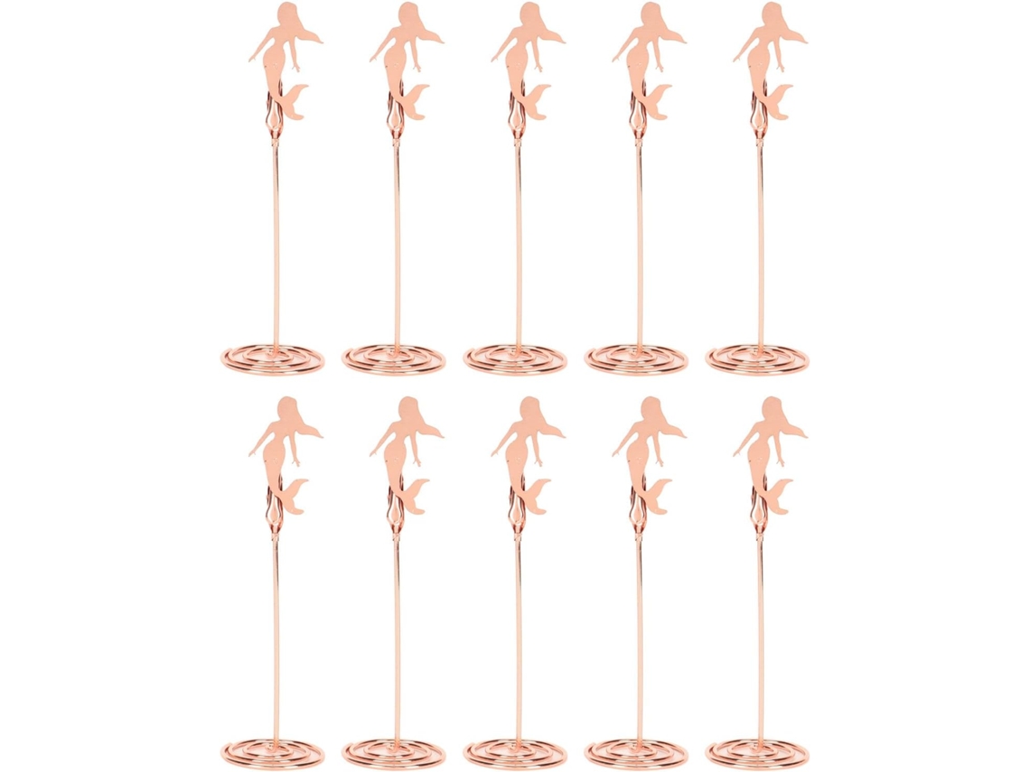 Conjunto de 10 alfinetes de mesa no formato Sereia, porta-cartões de visita altos com base espiral e porta-retratos.