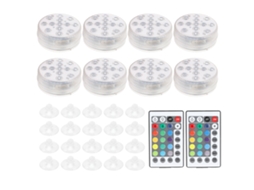 8pcs Luz Submersível LED 16 Cores Ventosa Controle Remoto | S/MARCA