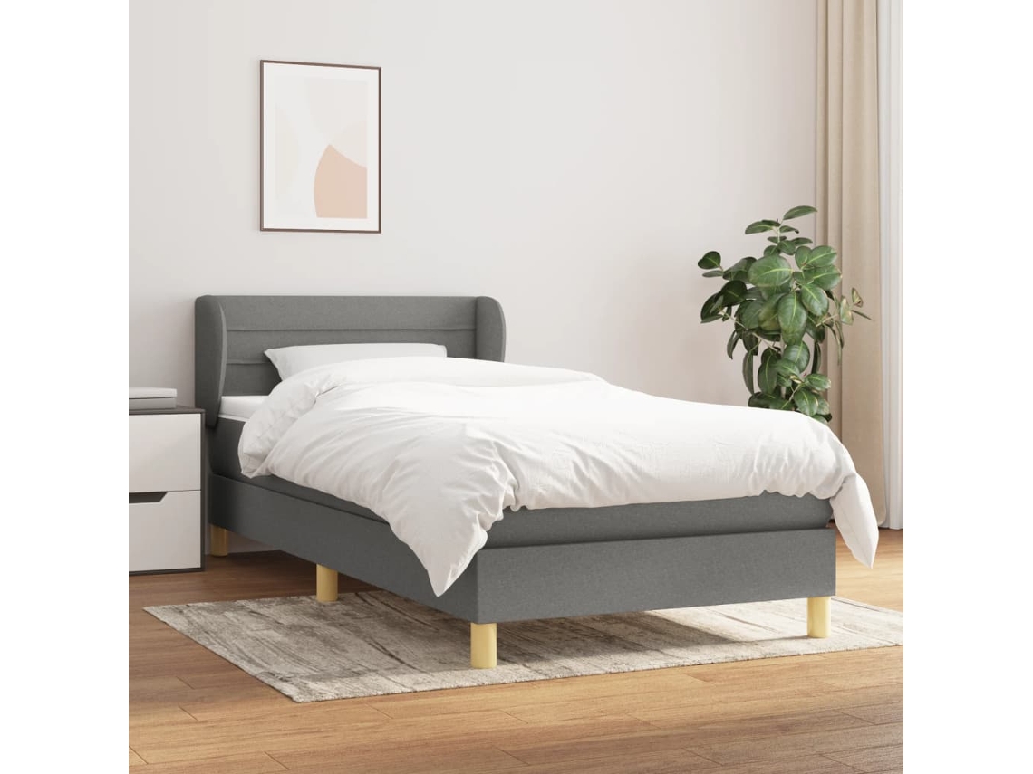 Cama Com Molas/colchão 90x200 Cm Tecido Cinzento-escuro