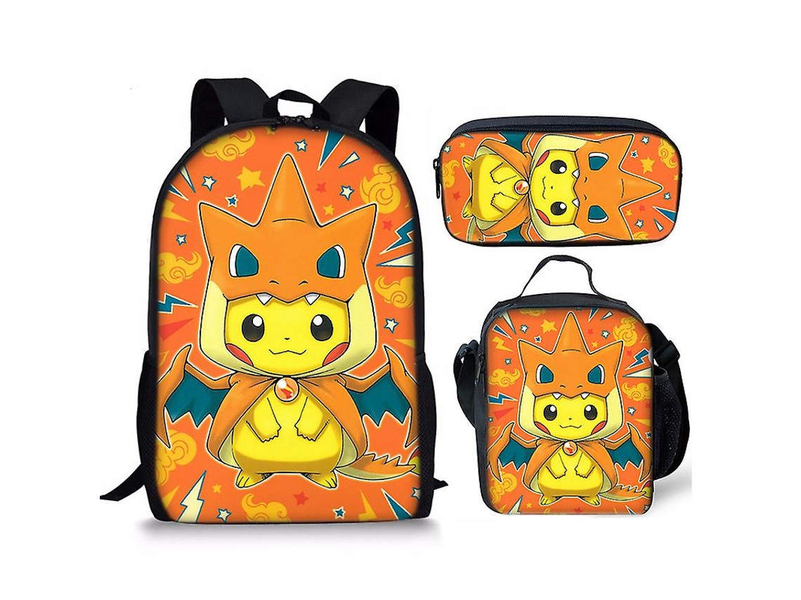 Mais Novo Anime Pikachu Pokemon Impresso Mochila Escolar Infantil Mochila 3 Peças para Crianças-24 3 Peças