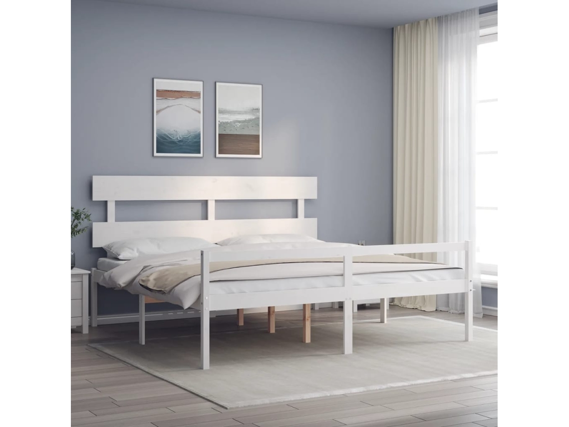 Vidaxl Cama Idosos Super King Size C/ Cabeceira Madeira Maciça Branco