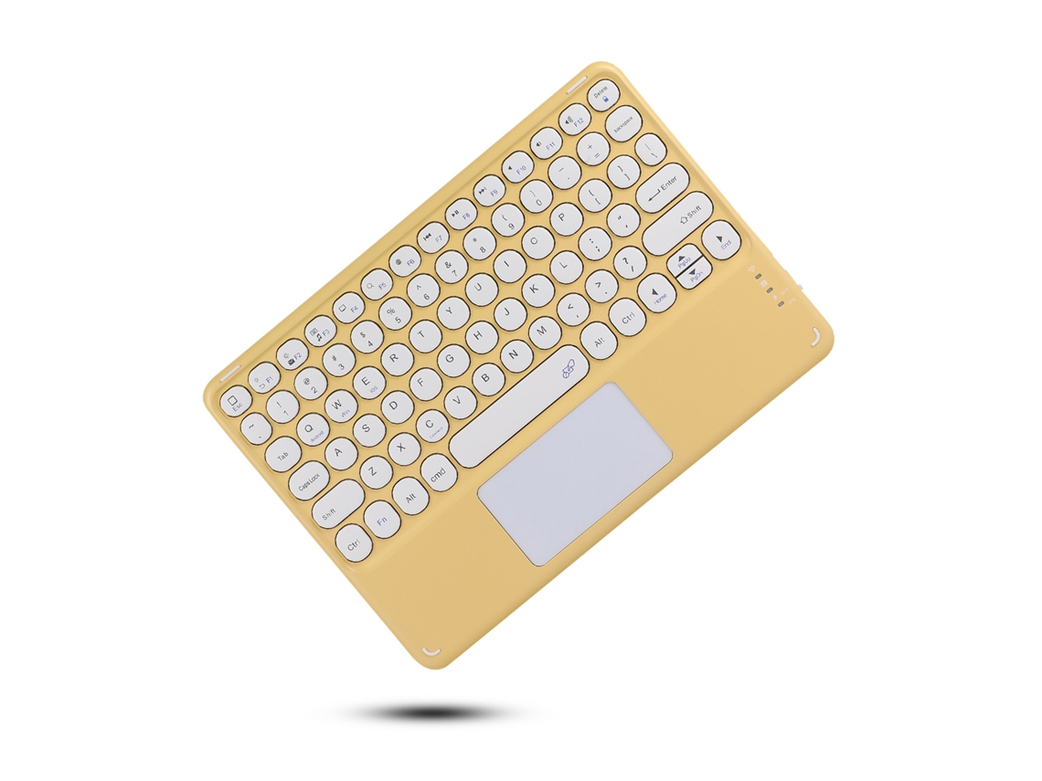 Teclado HEXINYIGJLY Bluetooth para Ipad 10" Silencioso, Teclas Redondas, Touchpad Integrado, Desmontável Amarelo
