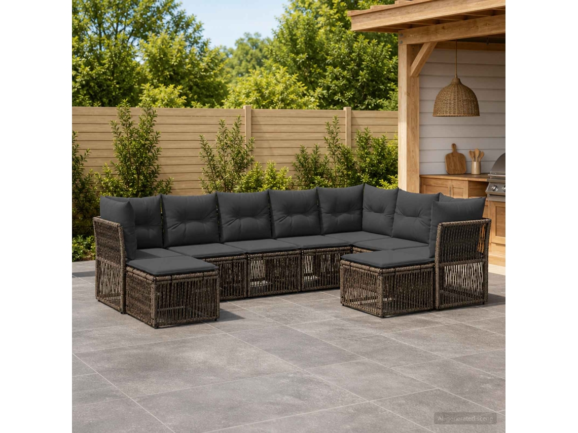 Vidaxl Conjunto De Sofá De Jardim 9 Unid. Cinzento Vime Pe