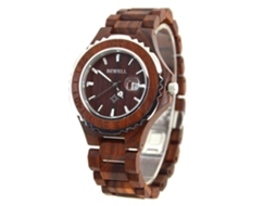 Relógio masculino de madeira com pulseira de madeira e movimento de quartzo (vermelho)